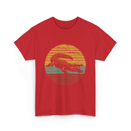 Retro Crocodile Animal Design T-Shirt - Red