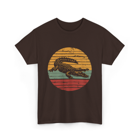 Retro Crocodile Animal Design T-Shirt - Dark Chocolate