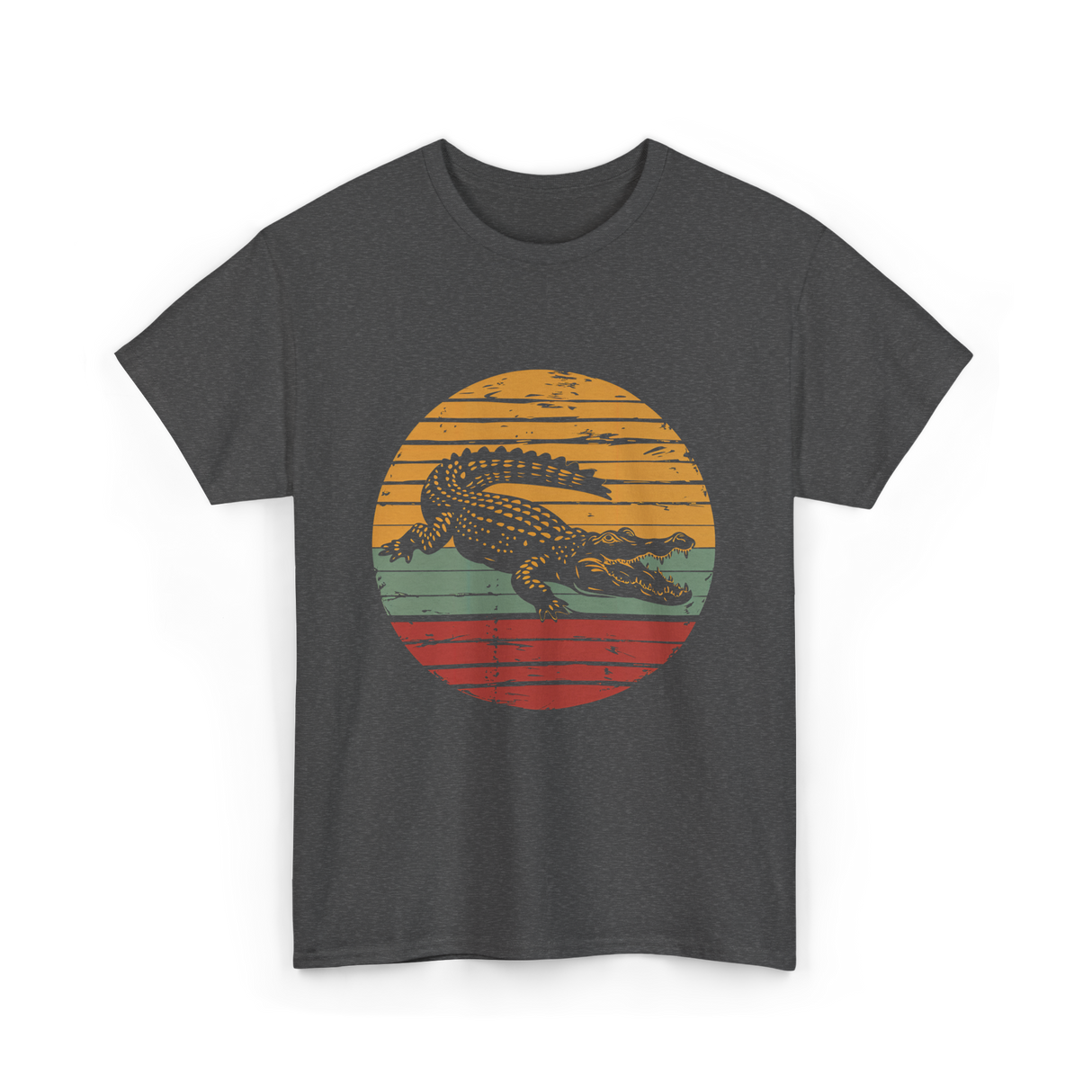 Retro Crocodile Animal Design T-Shirt - Dark Heather