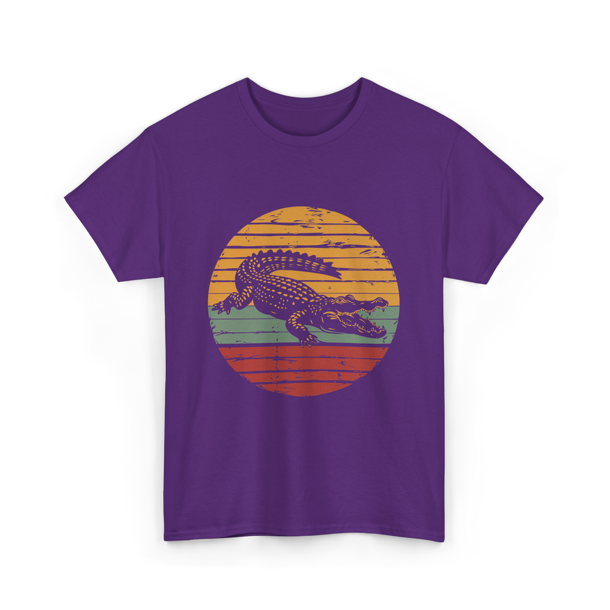 Retro Crocodile Animal Design T-Shirt - Purple