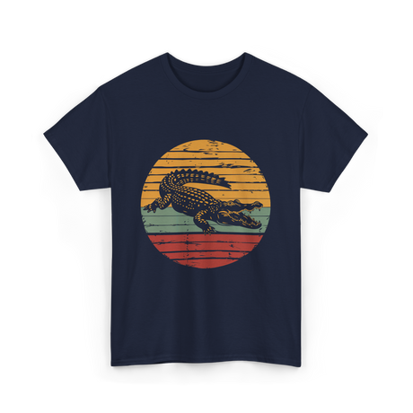 Retro Crocodile Animal Design T-Shirt - Navy