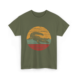 Retro Crocodile Animal Design T-Shirt - Military Green