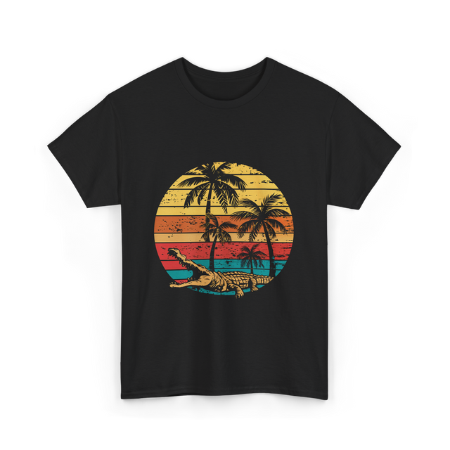 Retro Crocodile Sunset Gator T-Shirt - Black