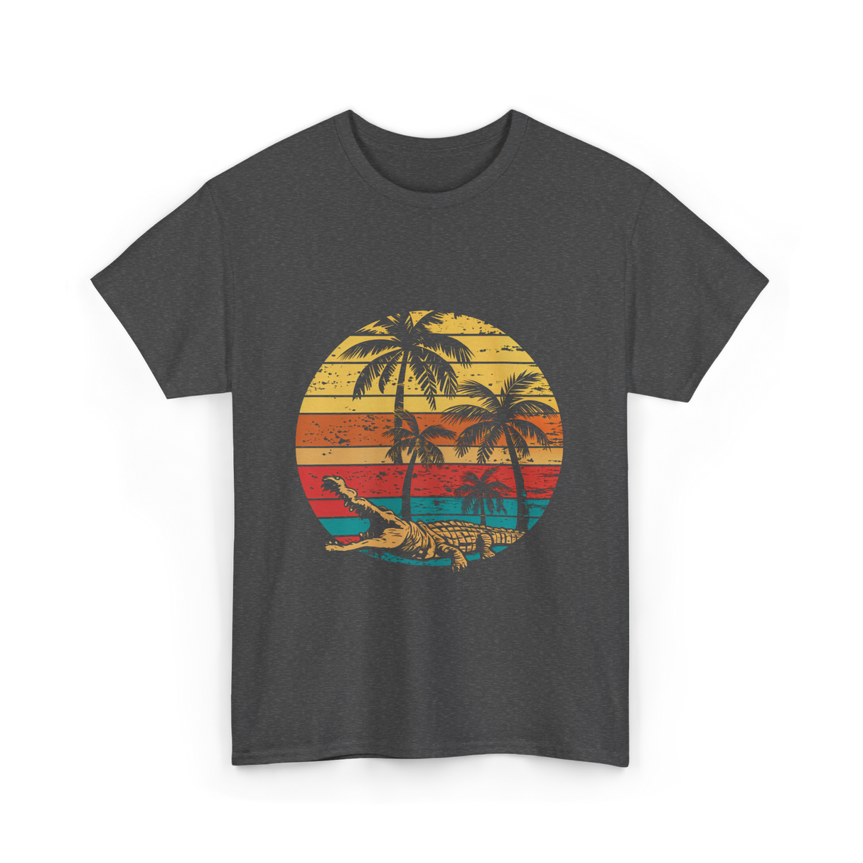 Retro Crocodile Sunset Gator T-Shirt - Dark Heather