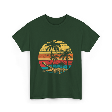 Retro Crocodile Sunset Gator T-Shirt - Forest Green