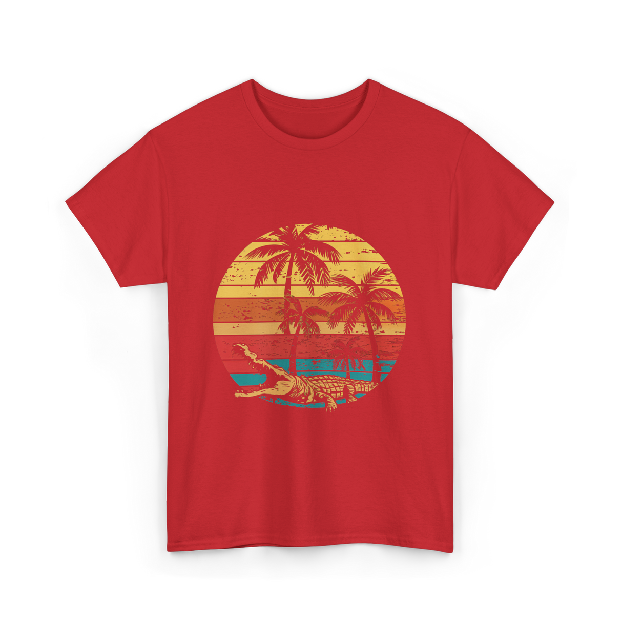 Retro Crocodile Sunset Gator T-Shirt - Red