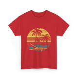 Retro Crocodile Sunset Gator T-Shirt - Red