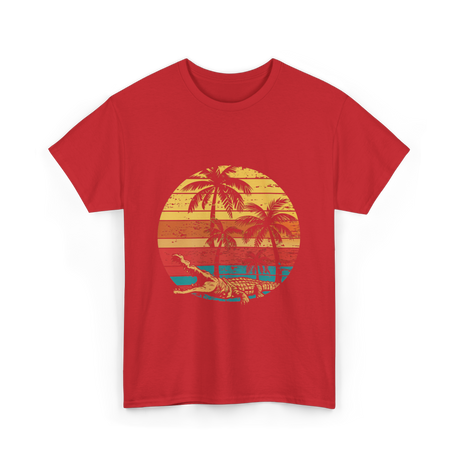 Retro Crocodile Sunset Gator T-Shirt - Red