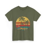 Retro Crocodile Sunset Gator T-Shirt - Military Green