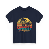 Retro Crocodile Sunset Gator T-Shirt - Navy