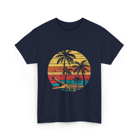 Retro Crocodile Sunset Gator T-Shirt - Navy