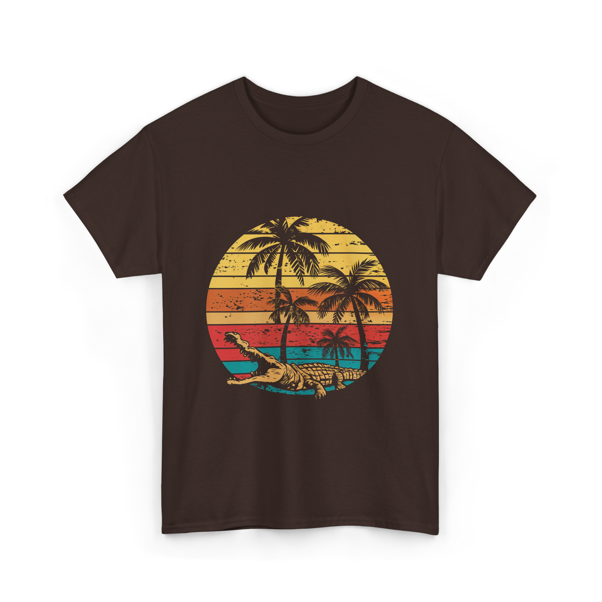 Retro Crocodile Sunset Gator T-Shirt - Dark Chocolate