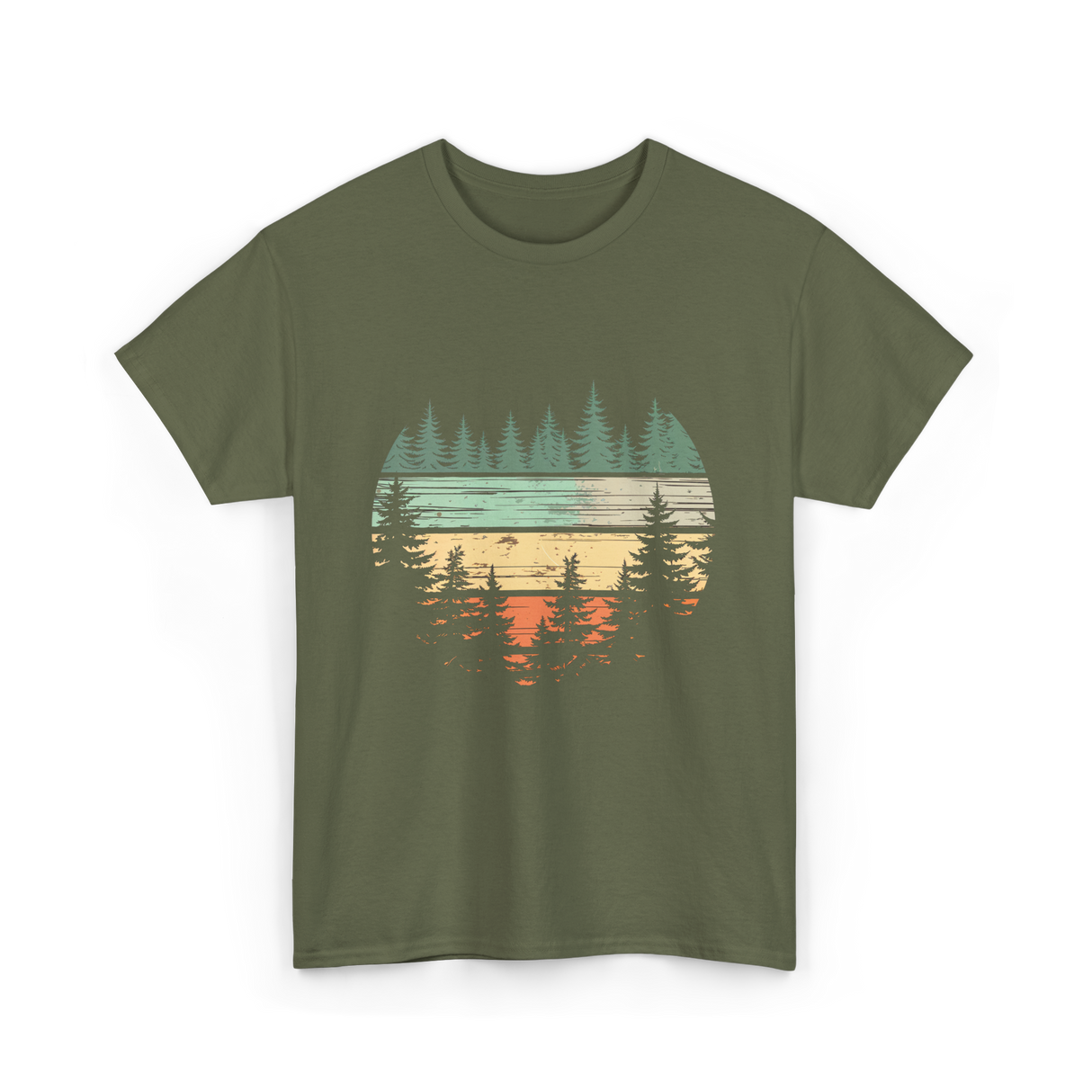 Retro Forest Nature Outdoors T-Shirt - Military Green