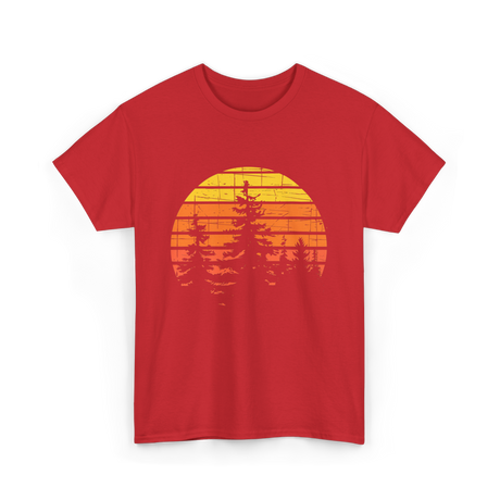 Retro Forest Trees Hiking Nature T-Shirt - Red