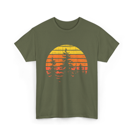 Retro Forest Trees Hiking Nature T-Shirt - Military Green