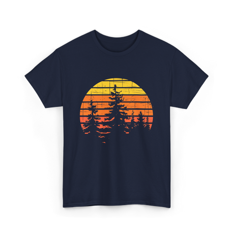 Retro Forest Trees Hiking Nature T-Shirt - Navy