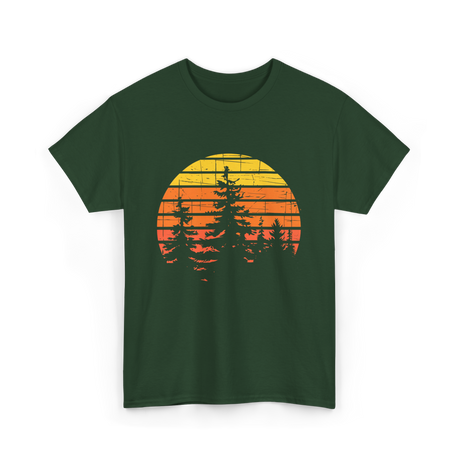 Retro Forest Trees Hiking Nature T-Shirt - Forest Green