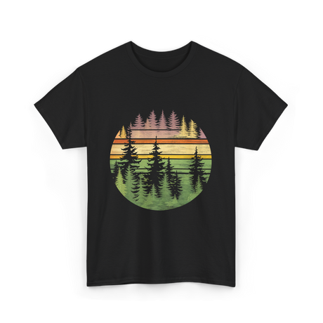 Retro Forest Trees Nature Outdoors T-Shirt - Black