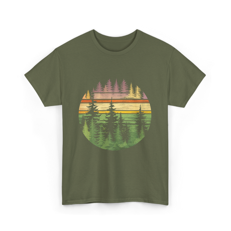 Retro Forest Trees Nature Outdoors T-Shirt - Military Green