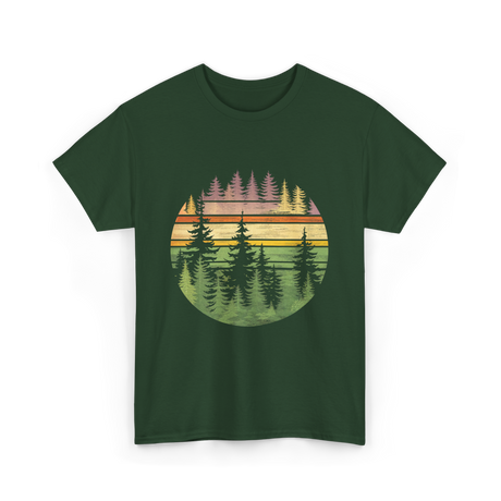 Retro Forest Trees Nature Outdoors T-Shirt - Forest Green