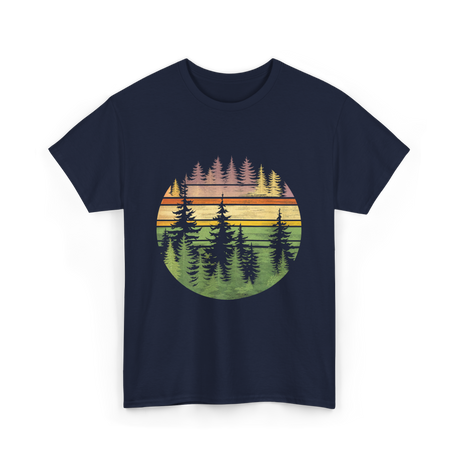 Retro Forest Trees Nature Outdoors T-Shirt - Navy