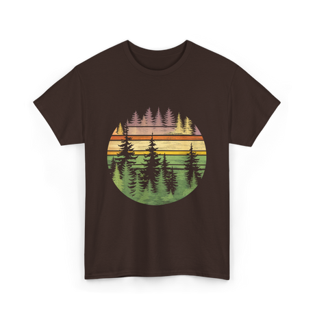 Retro Forest Trees Nature Outdoors T-Shirt - Dark Chocolate