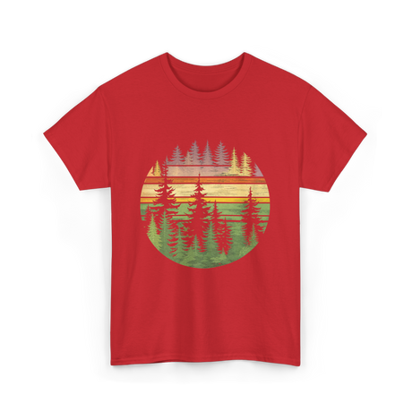 Retro Forest Trees Nature Outdoors T-Shirt - Red