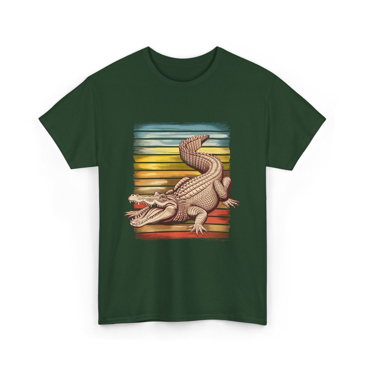 Retro Gator Crocodile Animal Lover T-Shirt - Forest Green