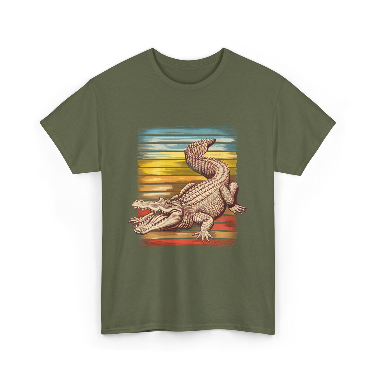 Retro Gator Crocodile Animal Lover T-Shirt - Military Green