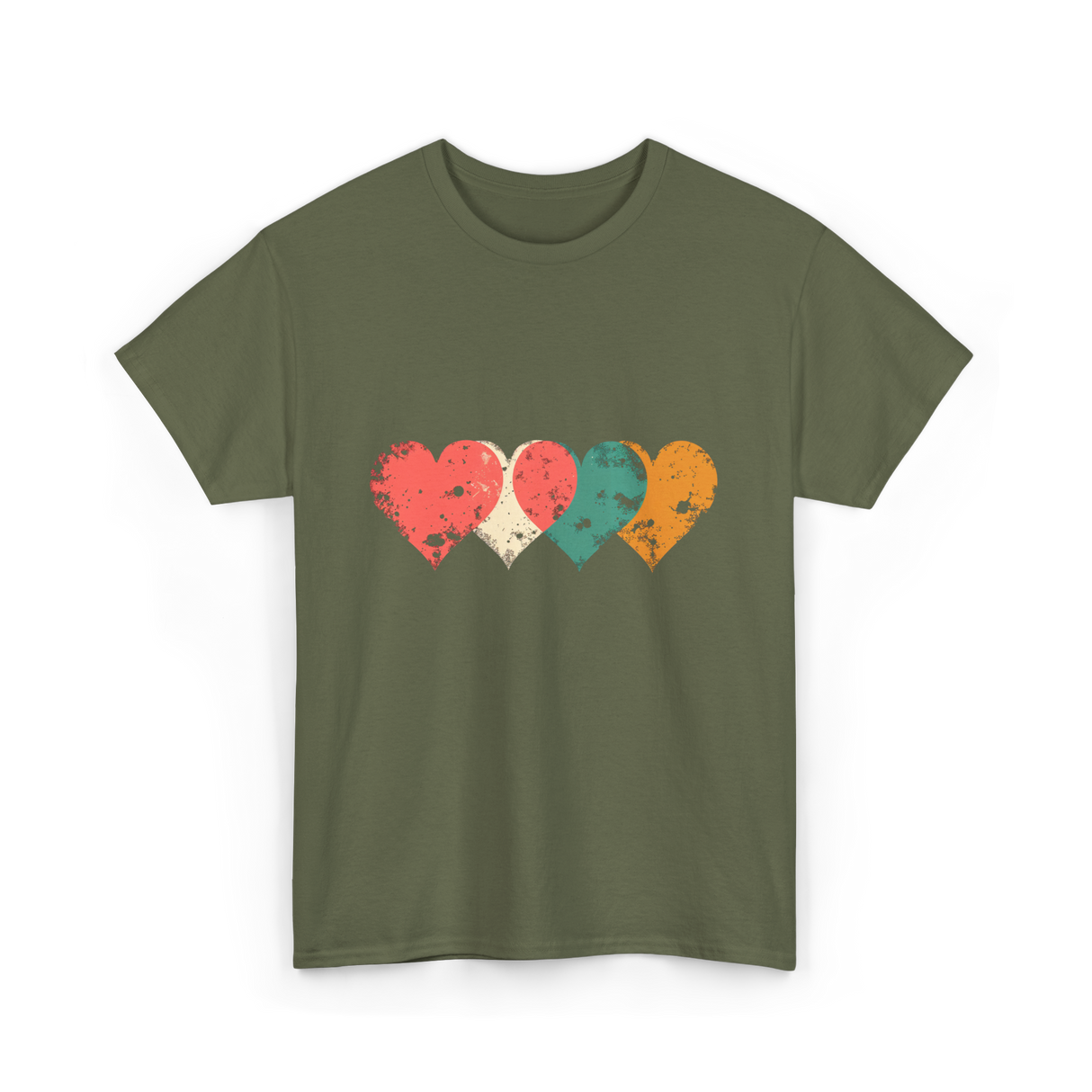 Retro Hearts T-Shirt - Military Green