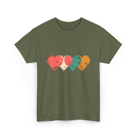 Retro Hearts T-Shirt - Military Green