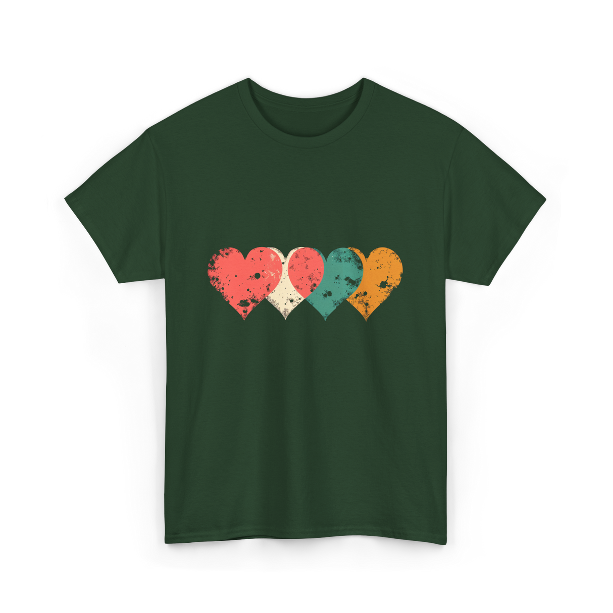 Retro Hearts T-Shirt - Forest Green