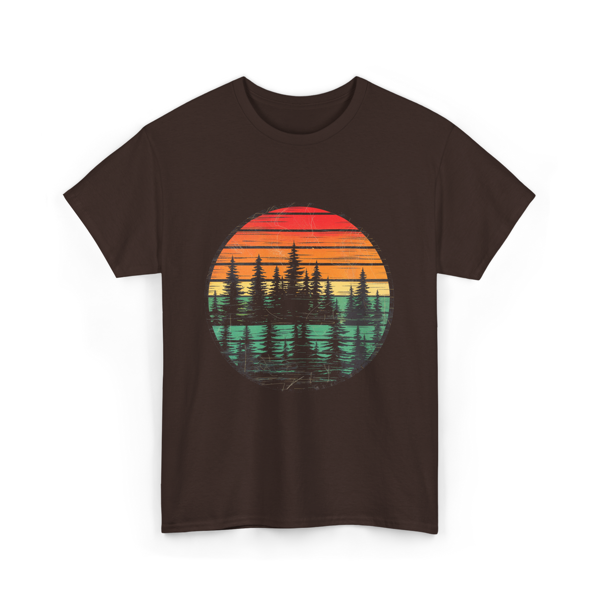 Retro Nature Trees T-Shirt - Dark Chocolate