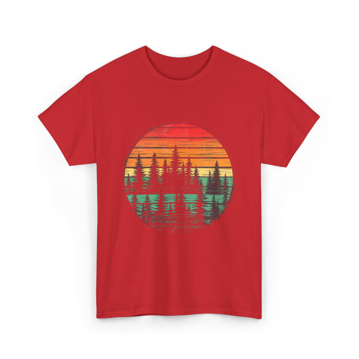 Retro Nature Trees T-Shirt - Red