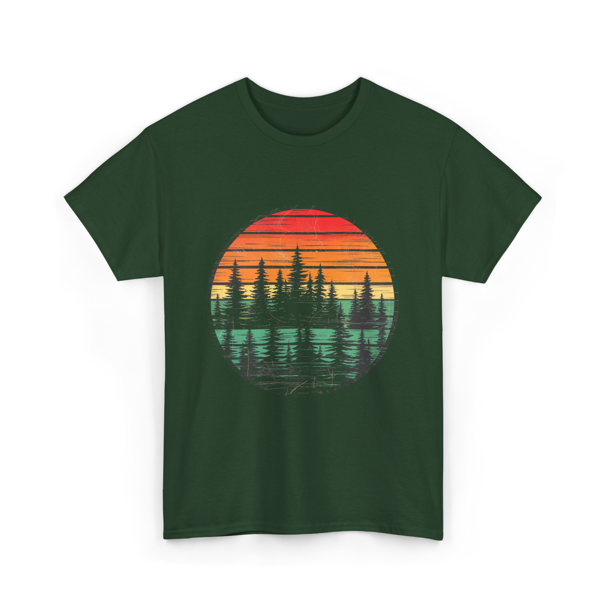 Retro Nature Trees T-Shirt - Forest Green