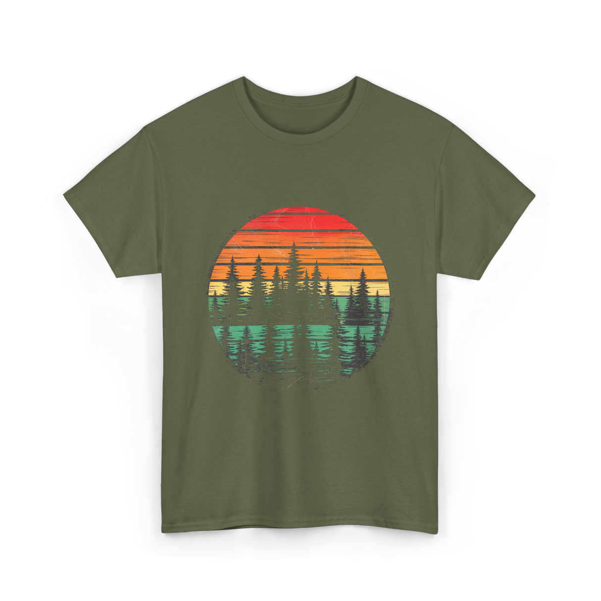 Retro Nature Trees T-Shirt - Military Green