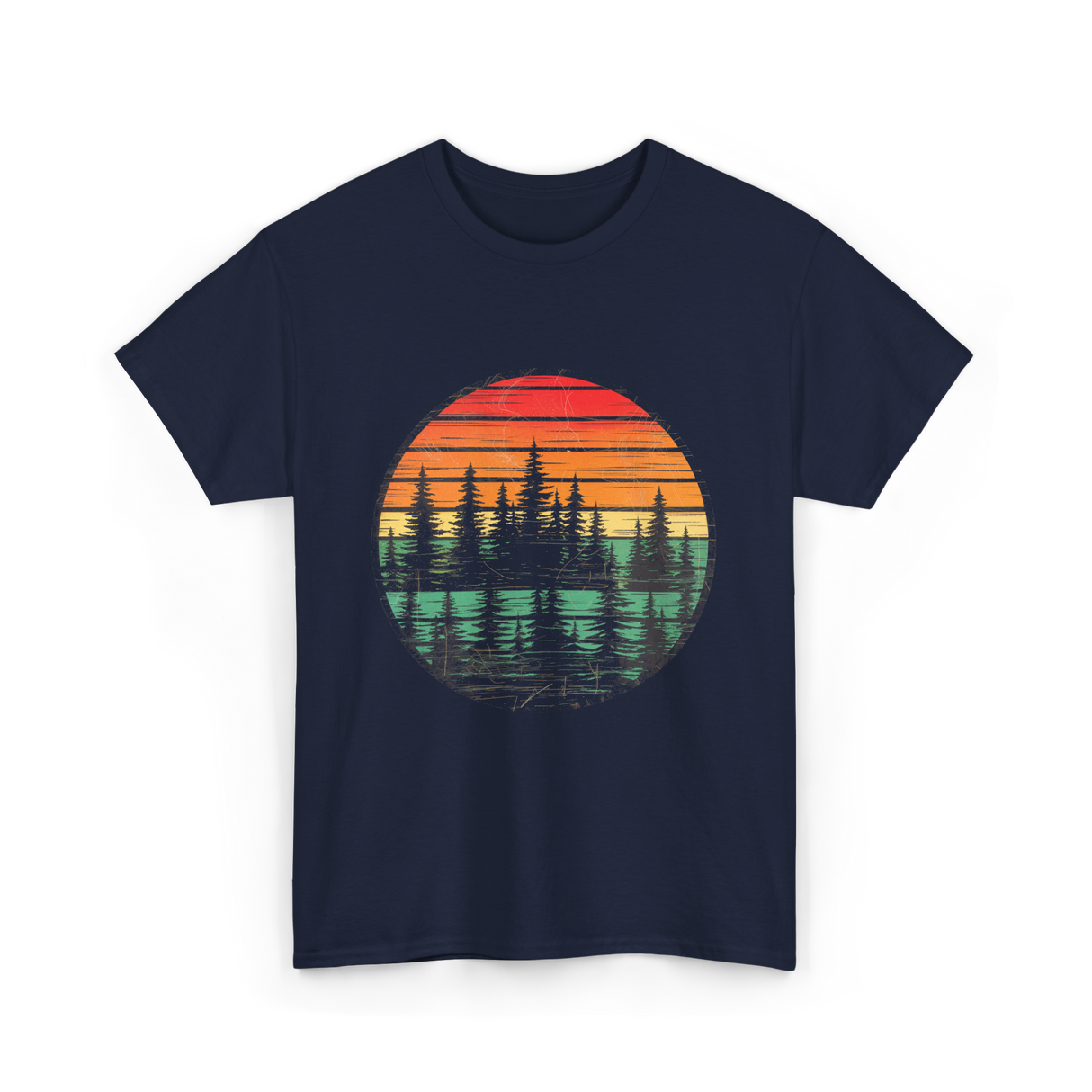 Retro Nature Trees T-Shirt - Navy