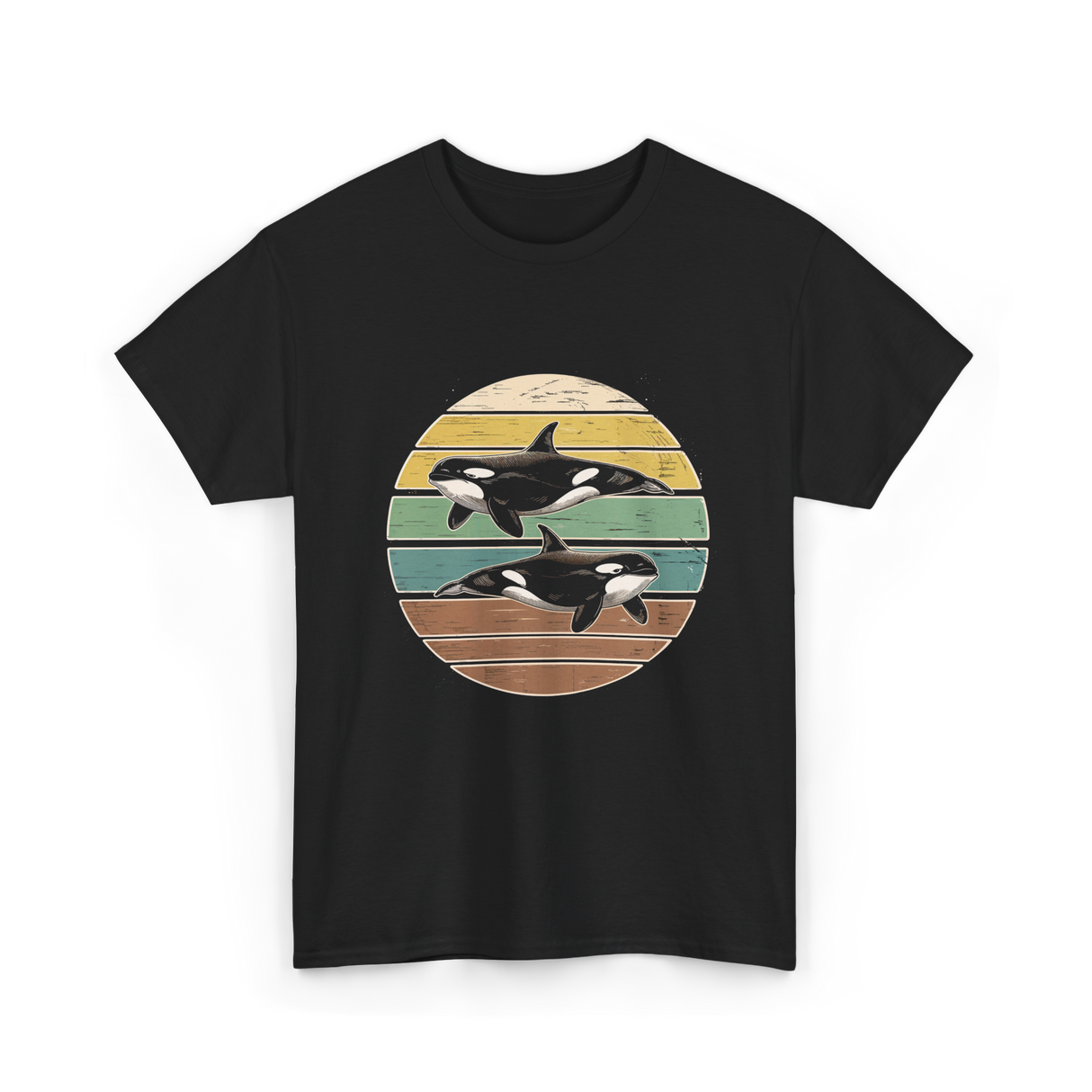 Retro Orca Wildlife T-Shirt - Black