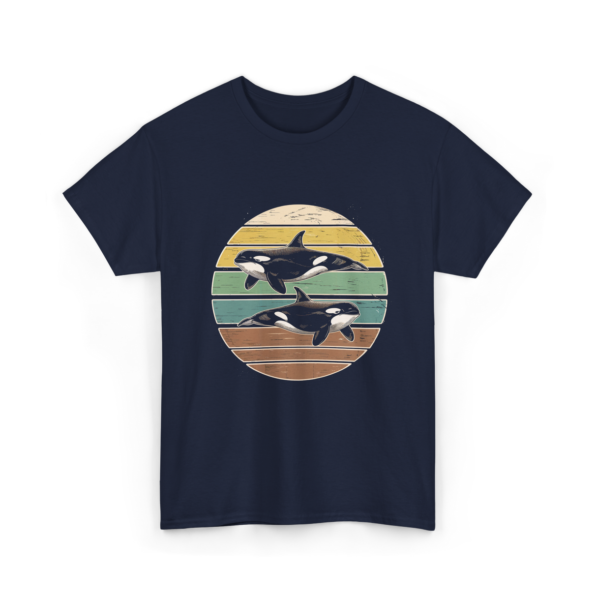 Retro Orca Wildlife T-Shirt - Navy