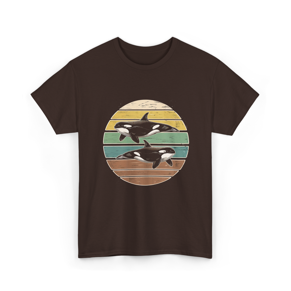 Retro Orca Wildlife T-Shirt - Dark Chocolate