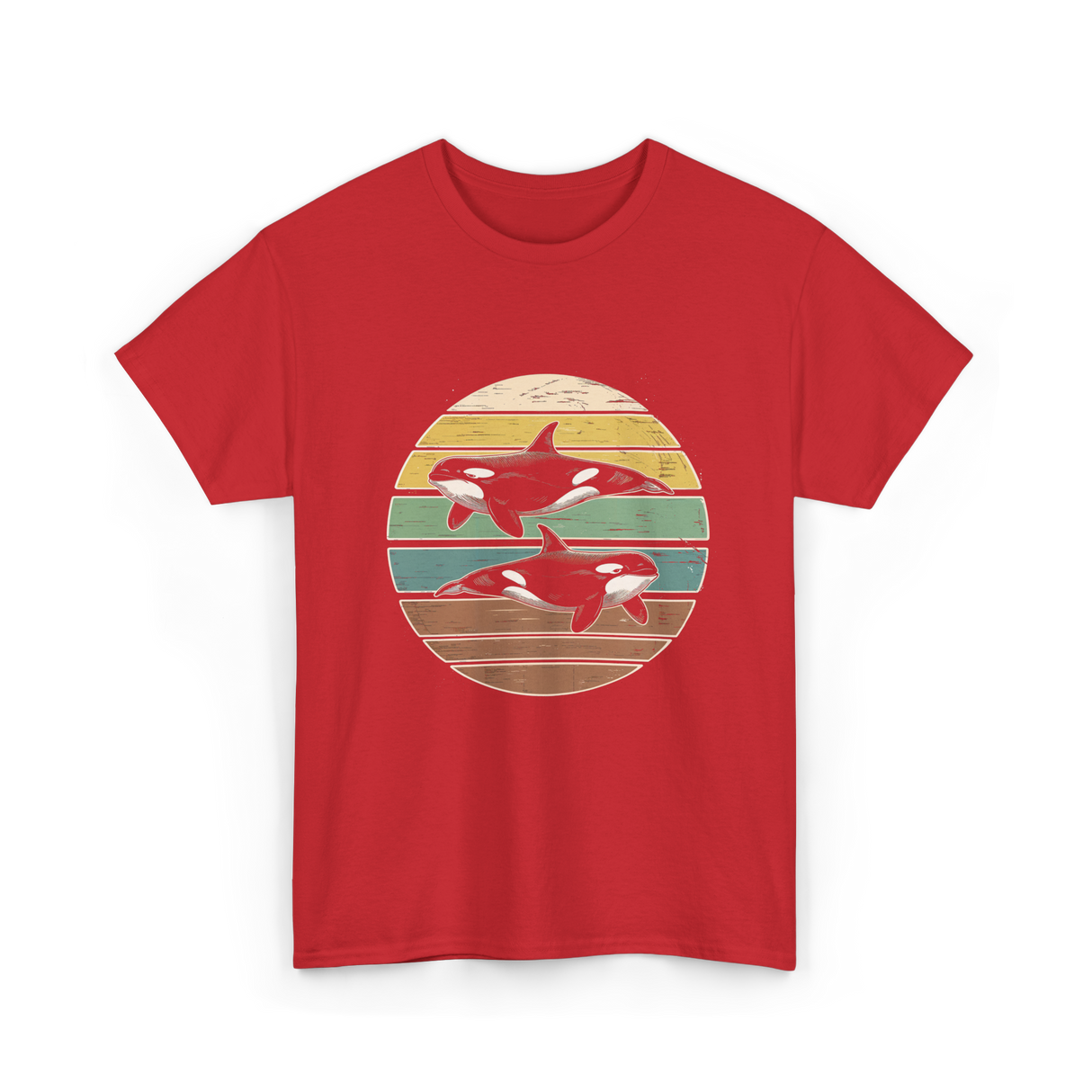 Retro Orca Wildlife T-Shirt - Red