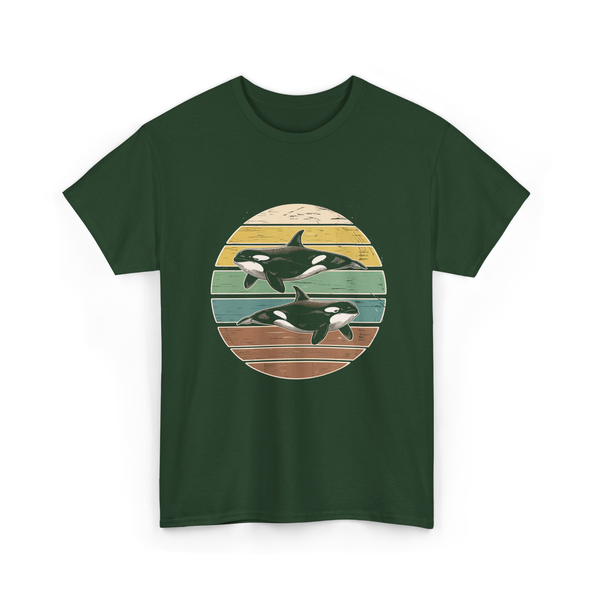 Retro Orca Wildlife T-Shirt - Forest Green