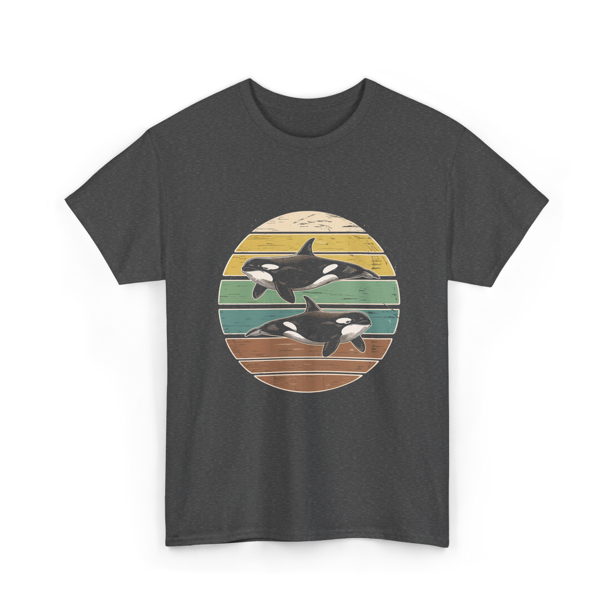 Retro Orca Wildlife T-Shirt - Dark Heather