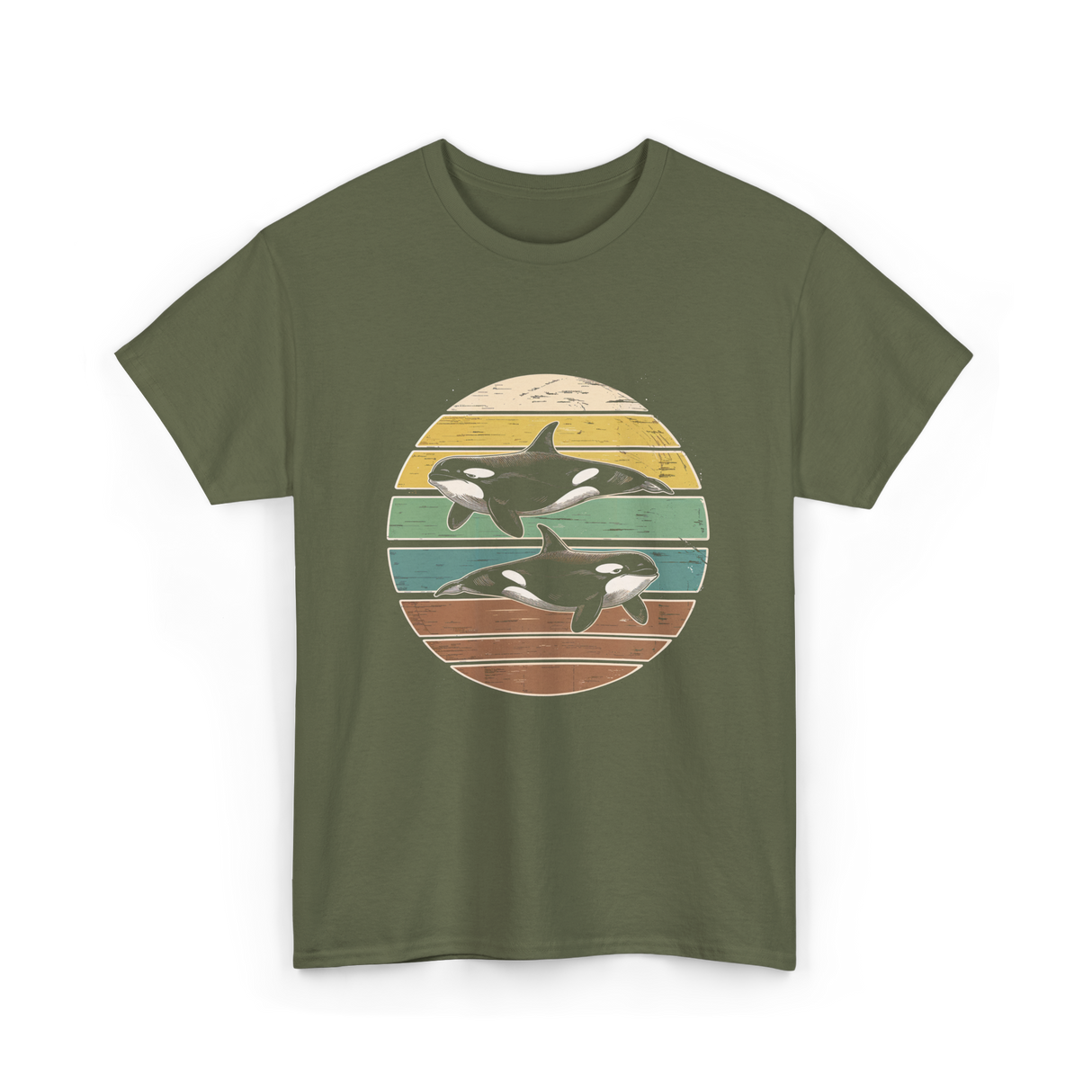 Retro Orca Wildlife T-Shirt - Military Green