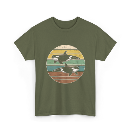 Retro Orca Wildlife T-Shirt - Military Green