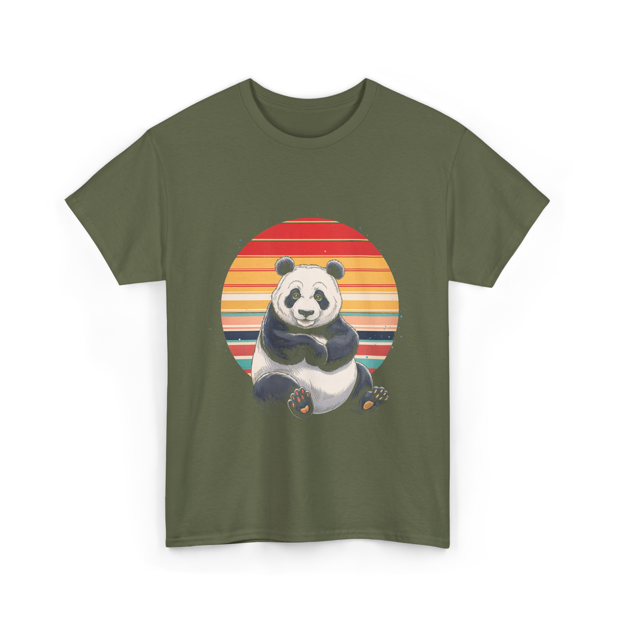 Retro Panda Kawaii Panda T-Shirt - Military Green