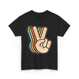 Retro Peace Sign V Fingers T-Shirt - Black