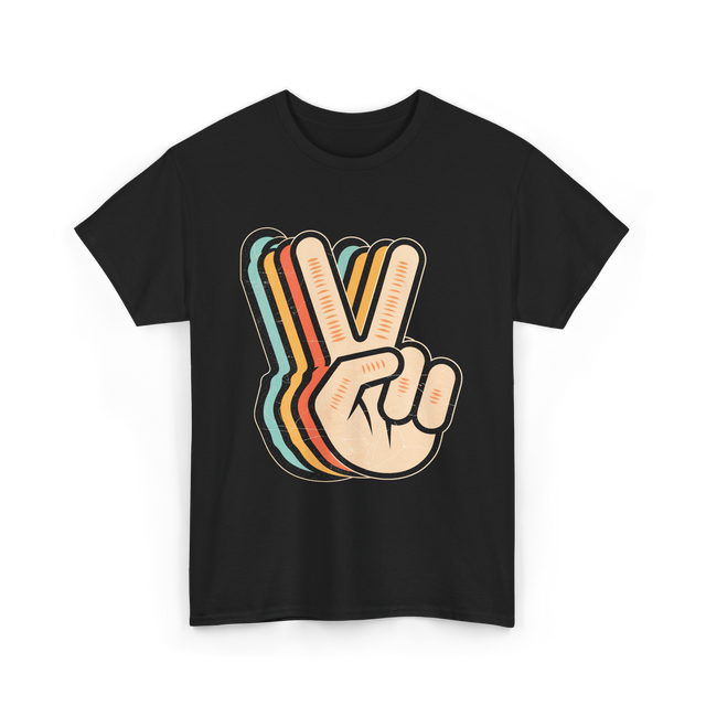 Retro Peace Sign V Fingers T-Shirt - Black