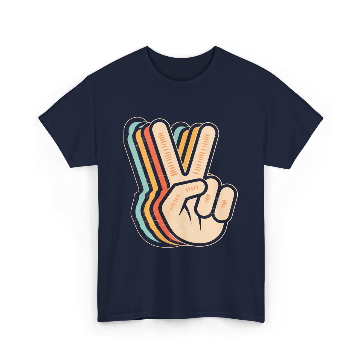 Retro Peace Sign V Fingers T-Shirt - Navy