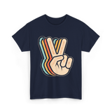 Retro Peace Sign V Fingers T-Shirt - Navy